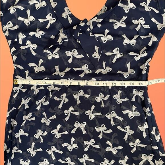 Bettie Page Las Vegas XL 10 Navy Blue & White Bow 40s Style Day Dress - Picture 7 of 13